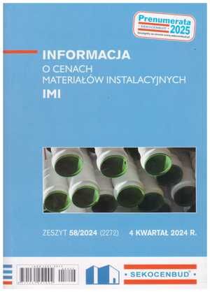 Sekocenbud IMI Informacja o cenach materiałów instalacyjnych 4 kwartał 2024